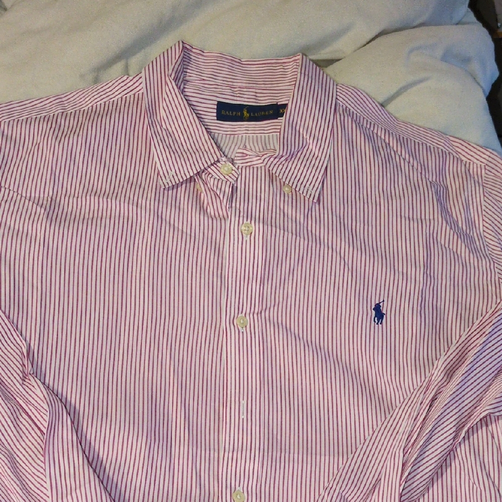 Ralph Lauren Men's Pink and White Striped Shirt